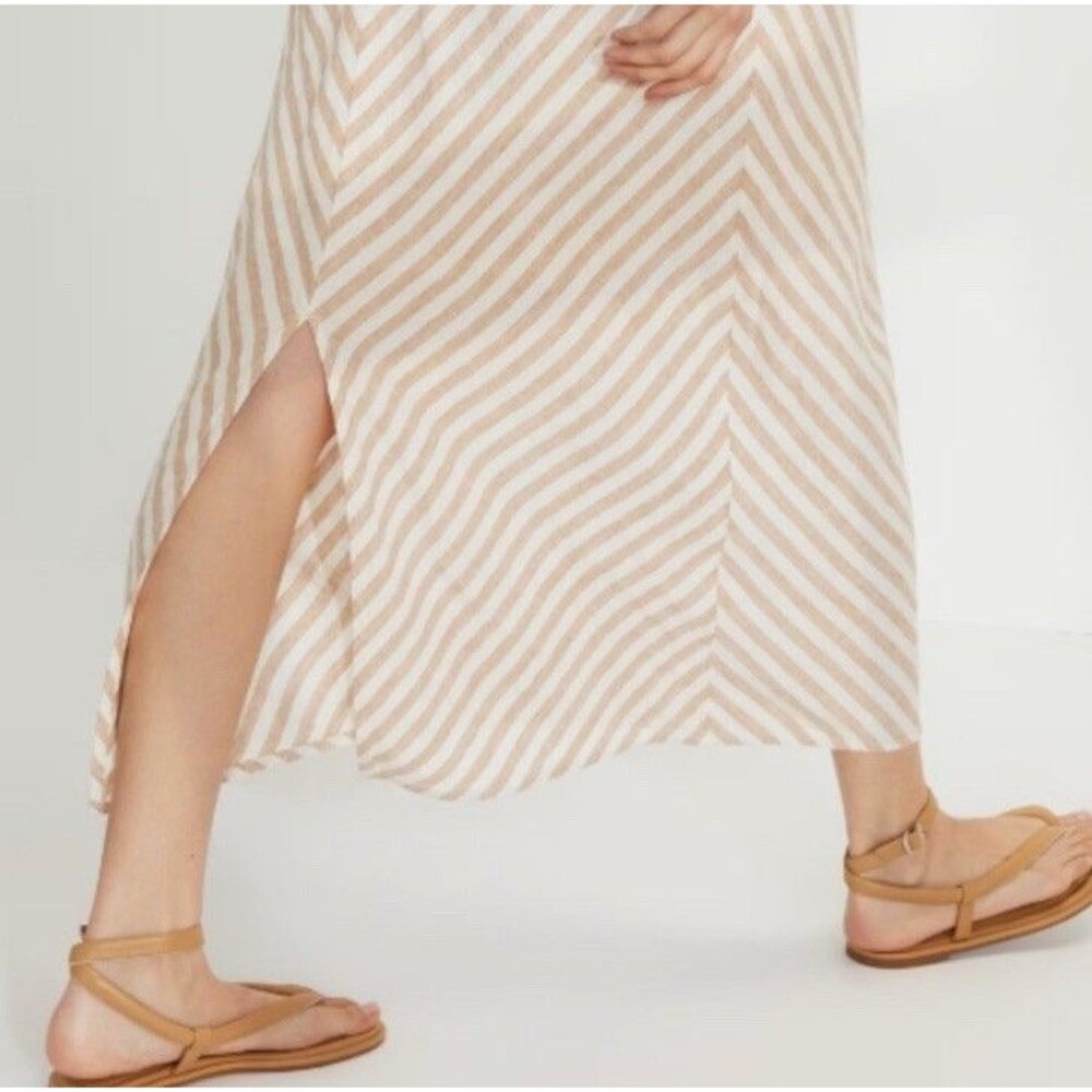 Everlane The Linen Bias Cut Dress Striped Ivory Beige Midi Size 12 - Picture 10 of 12